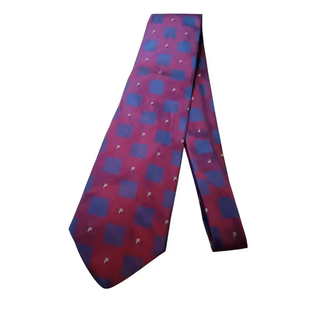 Tie Rack Mens Silk Necktie Burgundy Blue Geometric Square Made in Italy Classic